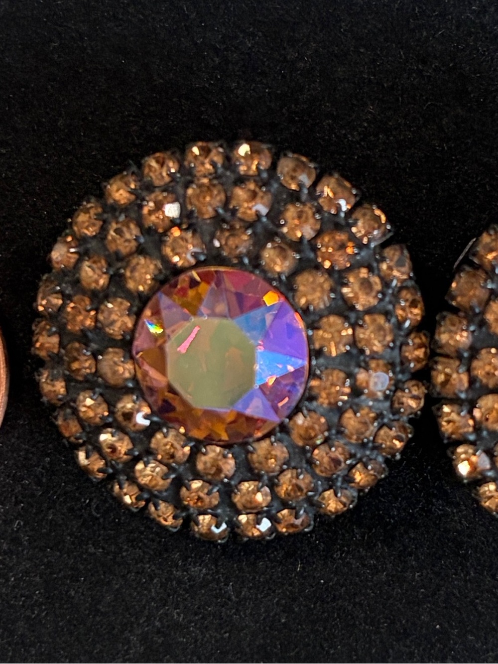 Albert Weiss Aurora Borealis Crystal and Amber Rhinestone Earrings - Picture 7 of 9